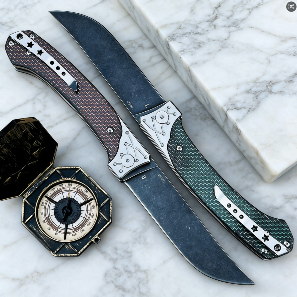Everyday Carry (Edc) Knife - D2 Steel Folding Knife with Carbon